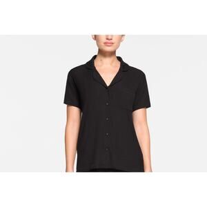 Skims Black Ribbed Loungewear Button Front Soft Lounge Sleep Shirt Size Small